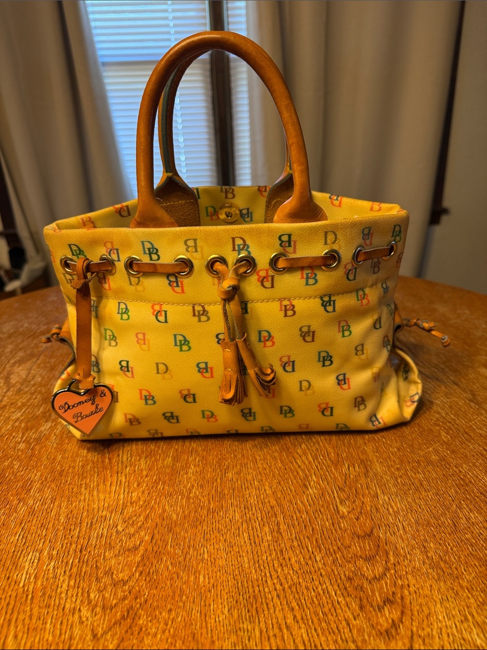 Dooney & Bourke Yellow Multicolor DB Logo Drawstring Tote